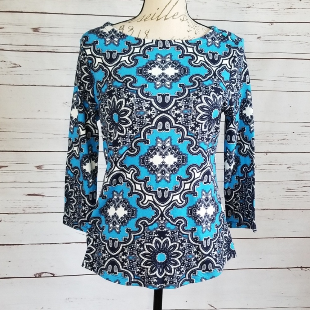 NWT Charter Club Turquoise 3/4 Sleeve combo print